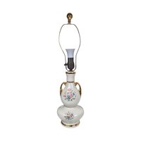 Vintage Floral Ceramic Table Lamp: Gold Accent Boudoir Lighting