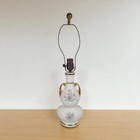 Vintage Floral Ceramic Table Lamp: Gold Accent Boudoir Lighting