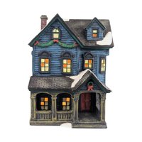 Vintage O'Well Lighted Blue Christmas Village House: Ceramic Holiday Decor