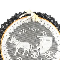 Vintage Embroidery Hoop Wall Hanging: Horse & Carriage Lace Decor