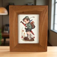Vintage Framed Hummel Cross Stitch: "It Looks Like Rain" Handmade Wall Decor