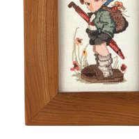Vintage Framed Hummel Cross Stitch: "It Looks Like Rain" Handmade Wall Decor