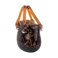 Vintage Art Glass Purse Figurine: Brown & Amber Sculpture, Fall Decor