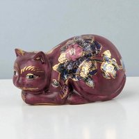 Vintage Fitz and Floyd Ceramic Cat Figurine: Hand-Painted Floral Decor