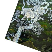 Large Mother of Pearl Wall Plaque, Vintage Asian Lacquer Art Panel with Cranes, Bird Decor, Oriental Wall Hanging