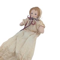 Vintage Handmade Cloth Doll: Long Lace Dress & Bonnet, Folk Art Decor