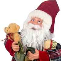 Vintage Standing Santa Figure: Plaid Robe, Teddy Bear, Christmas Mantel Decor