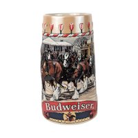 1986 Budweiser Holiday Stein: Clydesdale Horses Christmas Town Scene