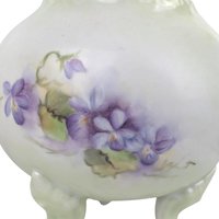 Vintage Footed Bowl/Vase with Hand Painted Violets, Art Nouveau Style Porcelain Planter, Purple Floral Vanity Dish, Cottagecore Candy Bowl