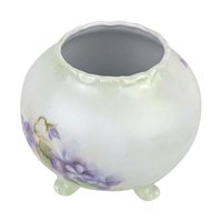 Vintage Footed Bowl/Vase with Hand Painted Violets, Art Nouveau Style Porcelain Planter, Purple Floral Vanity Dish, Cottagecore Candy Bowl