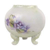 Vintage Footed Bowl/Vase with Hand Painted Violets, Art Nouveau Style Porcelain Planter, Purple Floral Vanity Dish, Cottagecore Candy Bowl
