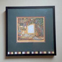 Vintage Randal Spangler Cat and Mouse Print, Framed Whimsical Fantasy Art, 90s Computer Cat Illustration, Geeky Home Office Decor