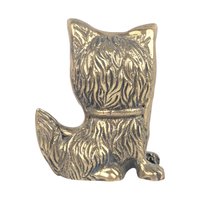 Vintage Brass Cat Figurine, Small Scruffy 'Ugly' Cat Statue, 2.5 Inch Metal Animal Figure, Cat Lover Gift, Bookshelf Paperweight