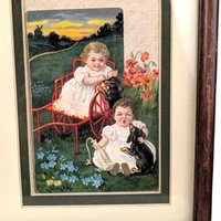 Vintage Sasparilla Advertising Cards: Children & Dogs Framed Wall Decor (Set of 2, 10.5x8")