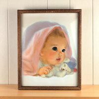 Vintage 1960s Framed Baby Print: Northern Tissue Advertisement Nursery Decor