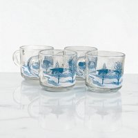 Anchor Hocking Winter Scene Mugs (Set of 4) - Blue and White Christmas Mugs