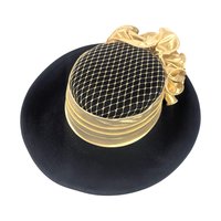 Vintage Sonni San Francisco Hat, 1980s Black Wool Felt Hat with Gold Lame Bow, Formal Occasion Hat, Kentucky Derby Church Hat