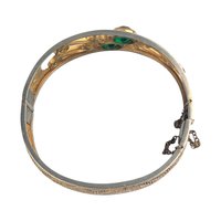 Vintage Gold Filigree Bangle: Green Stone Art Nouveau Cuff