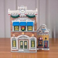 Vintage Dept 56 Village Police Station, Snow Village Lighted Christmas House with Doughnut Shop, Fifty-Sixth Precinct Gift for Officer
