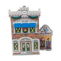 Vintage Dept 56 Village Police Station, Snow Village Lighted Christmas House with Doughnut Shop, Fifty-Sixth Precinct Gift for Officer