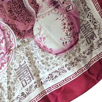 Large Vintage Silk Scarf with Asian Pottery Print, Chinoiserie Dragon Motif Square Scarf in Red and Pink, 42 Inch Womens Head Scarf Shawl