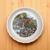 Vintage Johnson Bros Friendly Village Pie Plate, The Old Mill Ceramic Baking Dish, 10 Inch English Ironstone, Farmhouse Bakeware