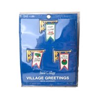 Vintage Dept 56 Snow Village Greetings Signs Set of 6, NOS Metal Holiday Banners for Christmas Village Buildings, D56 Accessory
