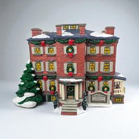 Vintage 1997 Dept 56 Old Chelsea Mansion, Snow Village Clement Moore House, Lighted Christmas Building with Box and Plaque
