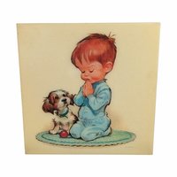 Vintage 1960s Pete Hawley Wall Hanging: Retro Praying Children Bedtime Decor