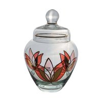 Vintage Lotus Art Glass Jar: Hand-Painted Floral Lidded Bowl