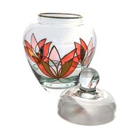 Vintage Lotus Art Glass Jar: Hand-Painted Floral Lidded Bowl