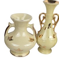 Set of 4 Vintage Yellow Vases: Art Deco & MCM Ceramic Decor with Gold Accents