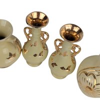 Set of 4 Vintage Yellow Vases: Art Deco & MCM Ceramic Decor with Gold Accents