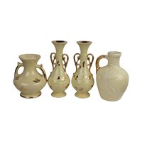 Set of 4 Vintage Yellow Vases: Art Deco & MCM Ceramic Decor with Gold Accents