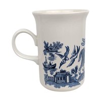 Vintage Churchill Blue Willow Mug Set, Ceramic Coffee Tea Cups, Chinoiserie Kitchen Decor