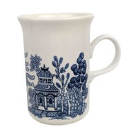 Vintage Churchill Blue Willow Mug Set, Ceramic Coffee Tea Cups, Chinoiserie Kitchen Decor
