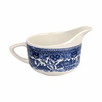 Vintage Royal Blue Willow Cream and Sugar Set: Ceramic Creamer and Lidded Sugar Bowl, Chinoiserie Tea Party Decor