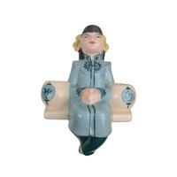 Vintage Weil Ware Wall Sconces, Ceramic Asian Figurine Candle Holders: Mid-Century Chinoiserie Wall Decor