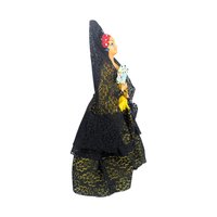 Tall Spanish Lady Figurine: Vintage Doll with Black Lace Mantilla Veil