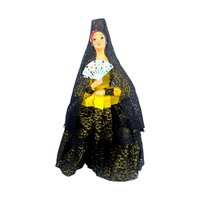 Tall Spanish Lady Figurine: Vintage Doll with Black Lace Mantilla Veil