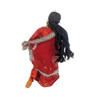 Indian Woman Dancer Figurine: Vintage Red Saree Textile Doll, 11"