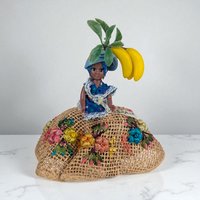 Calypso Queen Figurine: Vintage Caribbean Banana Seller Doll, 10"