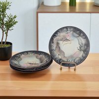 Vintage Japanese Dragon Plates, Set of 4, Moriage Lusterware Ceramic Salad Dessert Plates, Made in Japan