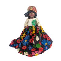 Vintage Caribbean Folk Art Doll: Creole Woman in Traditional Floral Dress