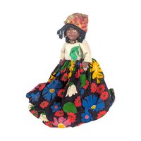 Vintage Caribbean Folk Art Doll: Creole Woman in Traditional Floral Dress