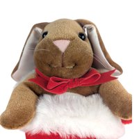 Vintage Plush Rabbit in Stocking: Christmas Bunny Stuffed Animal Decor