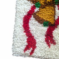 Vintage Christmas Latch Hook Rug: Handmade Poinsettia and Bells Wall Hanging