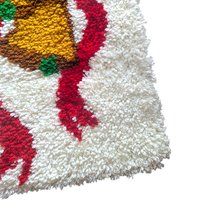 Vintage Christmas Latch Hook Rug: Handmade Poinsettia and Bells Wall Hanging