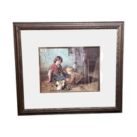 Vintage "Feeding the Rabbits" Print: Framed Nursery Art by Felix Schlesinger