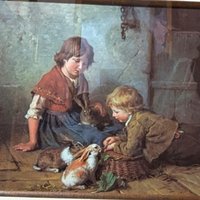 Vintage "Feeding the Rabbits" Print: Framed Nursery Art by Felix Schlesinger